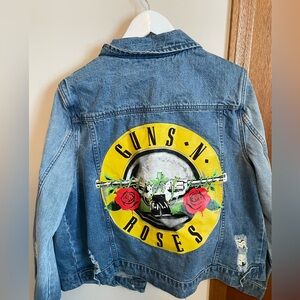 Guns N' Roses Embroidered Colorblock Distressed Jean Jacket